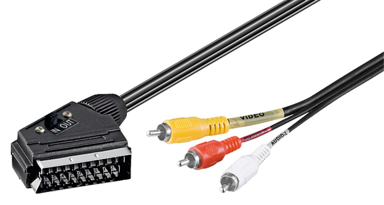 Goobay 50364 Cavo Adattatore Video SCART a Composito 2 m con 3 x RCA, IN/OUT, Nero