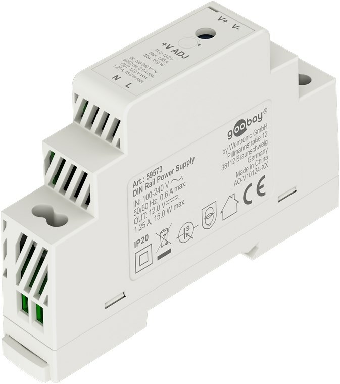 Goobay 59573 - Alimentatore di rete a binario 12 V, 1,25 A, 15 W per sistemi di sorveglianza e citofoni