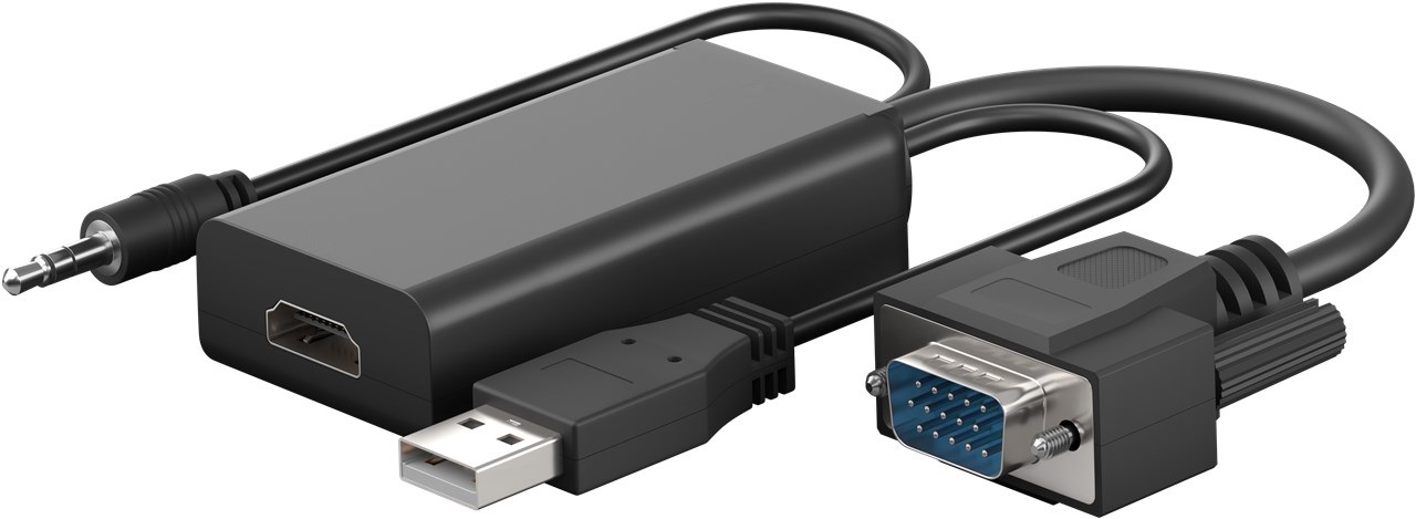 Goobay 61259 Adattatore VGA a HDMI - Full HD 1080p @ 60Hz, Converte VGA e Audio in HDMI, Cavo Monitor Nero