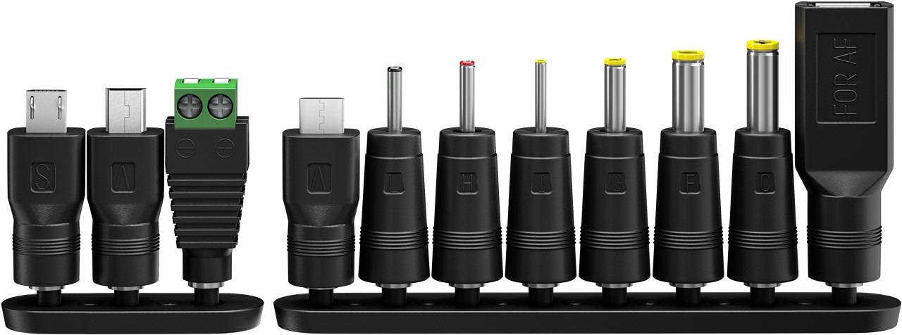 Goobay Alimentatore Universale 3-12V 18W con 11 Adattatori, USB C, USB A e Micro USB - Nero