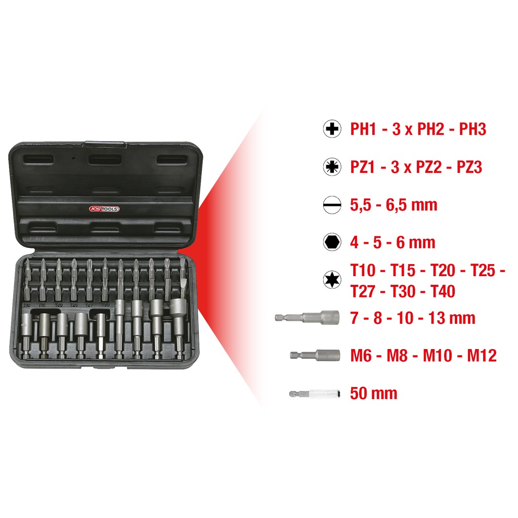 KS Tools 122.2100 Set di Inserti Esagonali e Inserti, 31 Pezzi, 1/4'' per Utilizzo Manuale o con Avvitatore