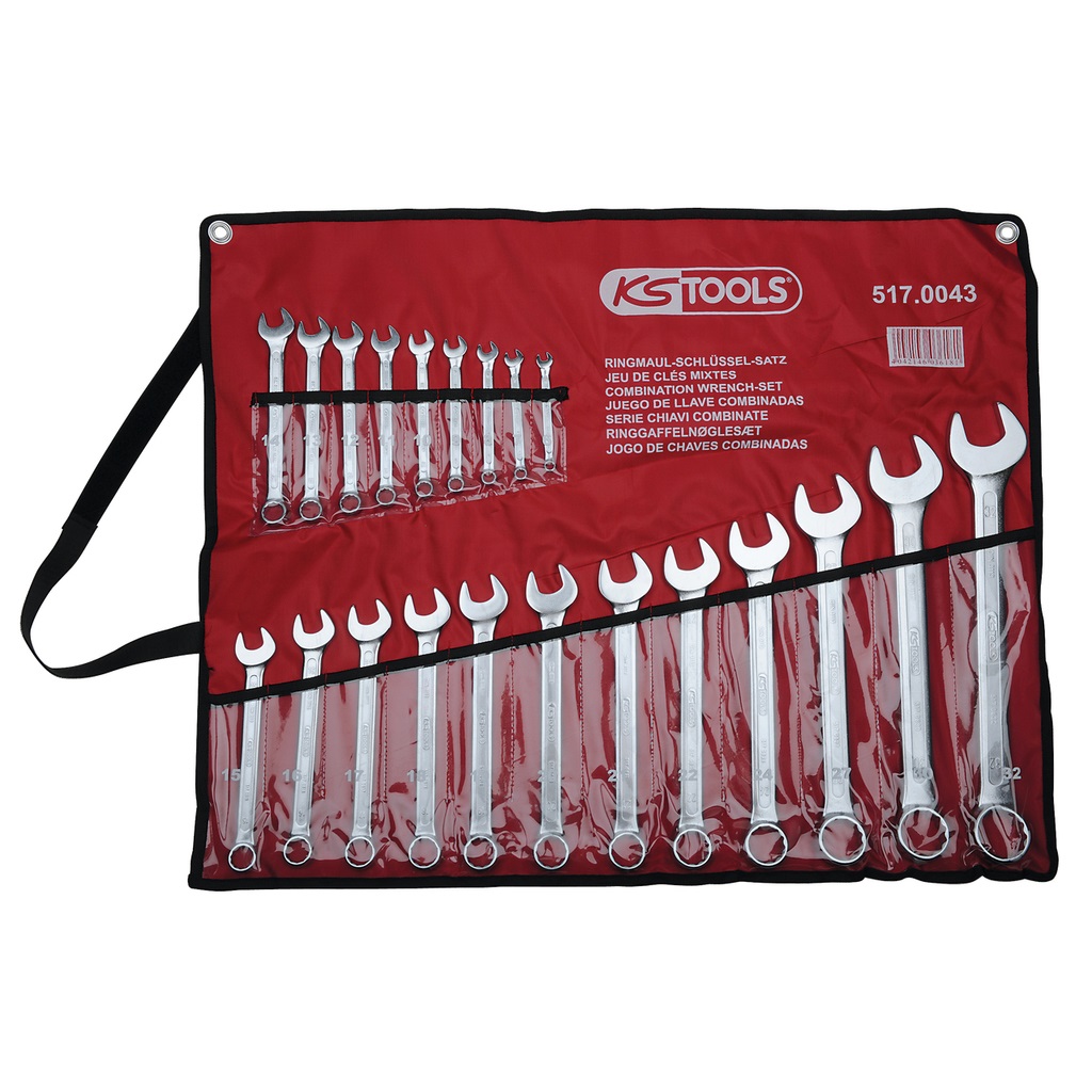 KS Tools 517.0043 Set di Chiavi Combinate Inclinate, 21 Pezzi, 6-32 mm, Profilo FlankTraction, Angolo 15°, Cromo-Vanadio