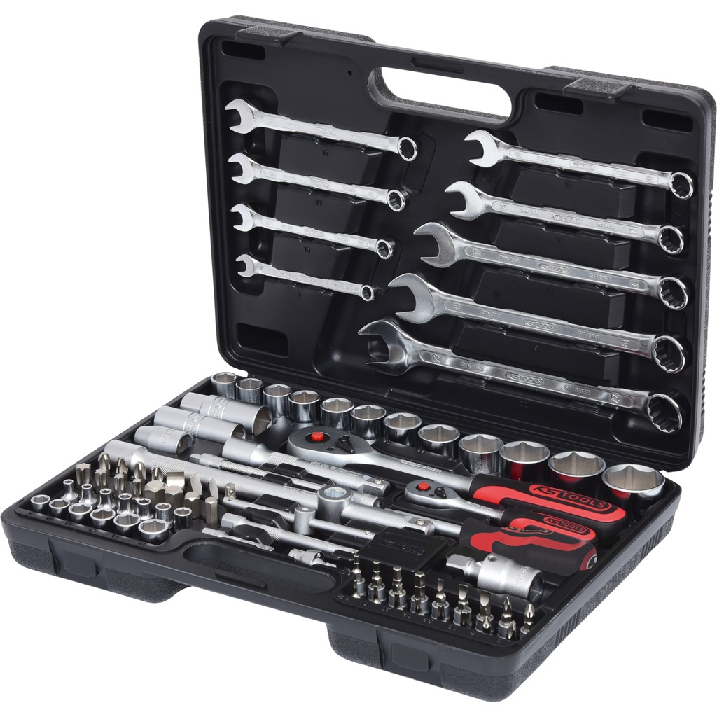 KS Tools 911.0682 Set di Chiavi a Bussola 82 Pezzi 1/4'' 1/2'' FlankTraction Cromata Opaca Esagonale