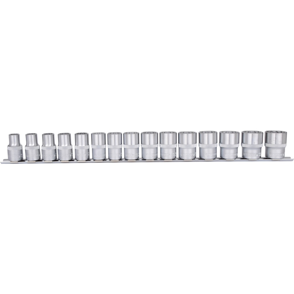 KS Tools 911.1285 Set di Bussole Poligonali, 15 Pezzi, 10-24 mm, 1/2