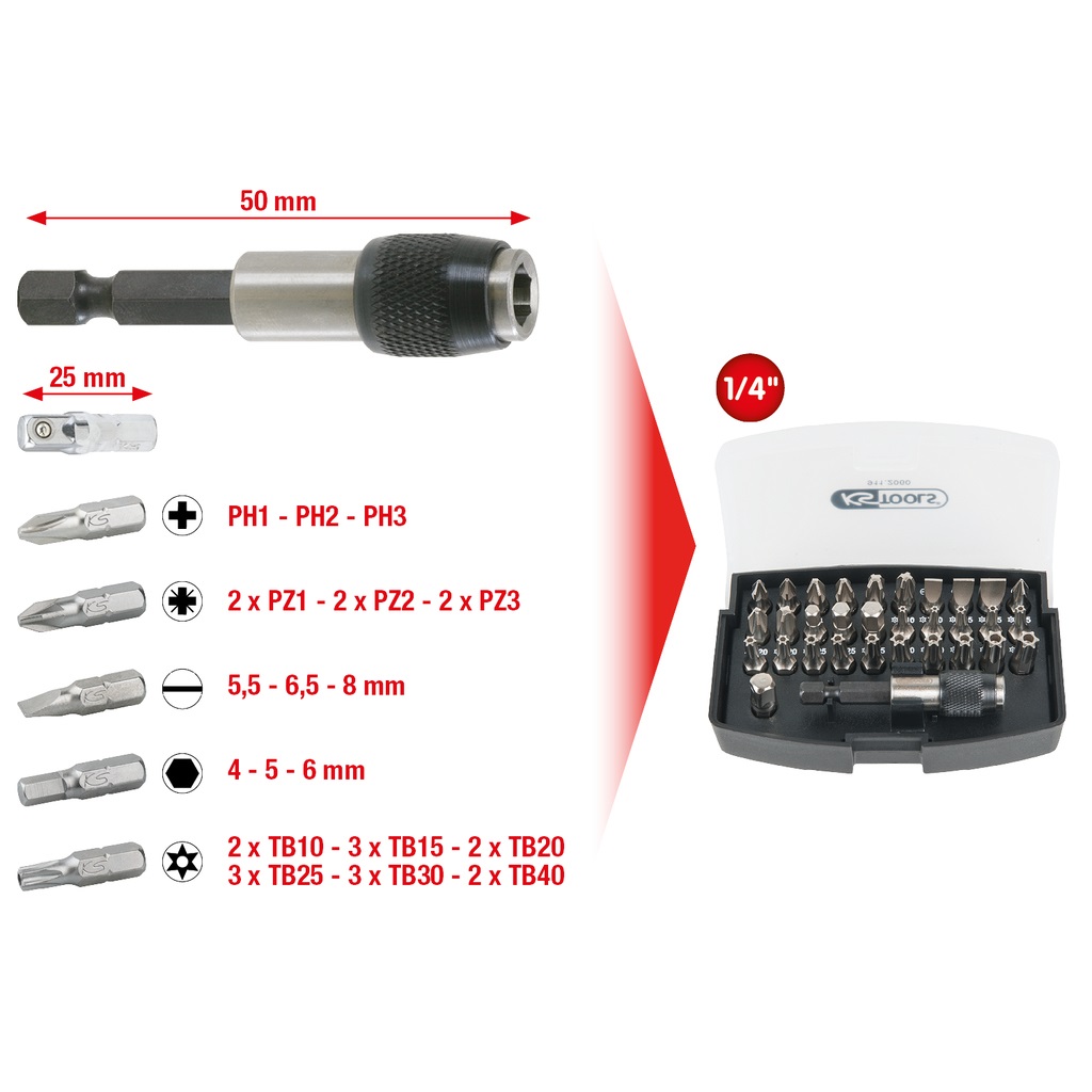 KS Tools 911.2060 Serie di Inserti Classic, Set di 32 Pezzi da 1/4