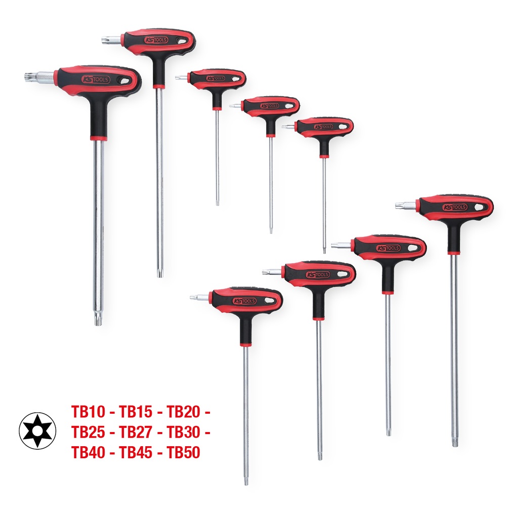 KS Tools 151.8160 - Set di Chiavi Maschio Piegate TX a T con Foro Ergotorqueplus, 9 Pezzi (Tb10-Tb50)