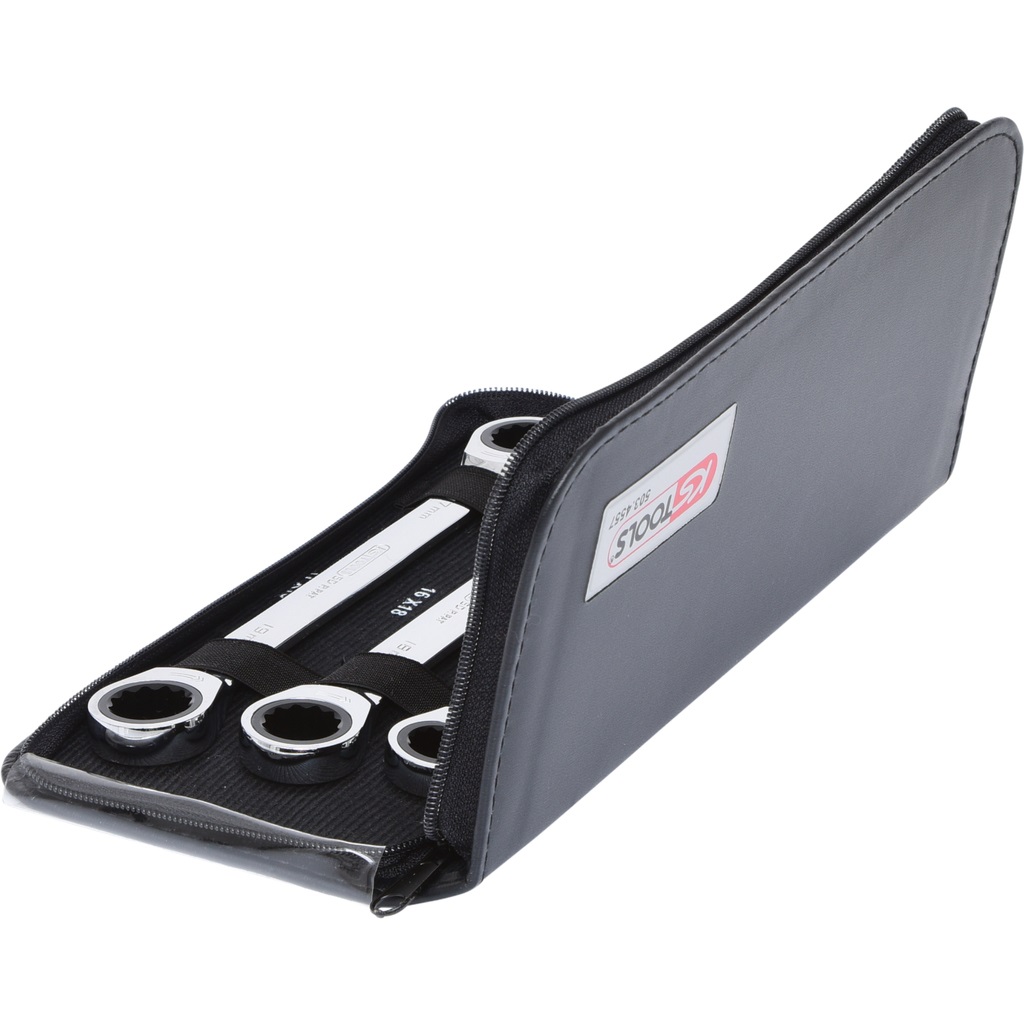 KS Tools 503.4557 Set di Chiavi a Cricco Doppie Poligonali GEARplus 6pz 8x9-17x19mm con Profilo FlankTraction in Astuccio Similpelle