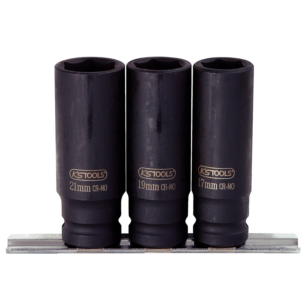 KS Tools 515.0103 Set di Bussole Esagonali Lunghe per Avvitatori ad Impulsi, 3 Pezzi, 17-21 mm, 1/2
