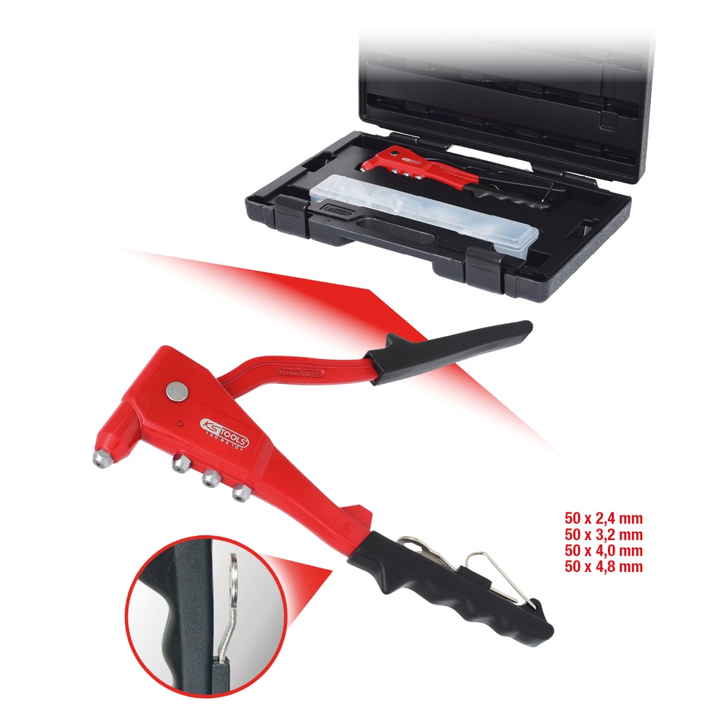 KS Tools Rivettatrice Manuale Standard 205 Pezzi con 200 Rivetti Ciechi e Ugelli Sostituibili