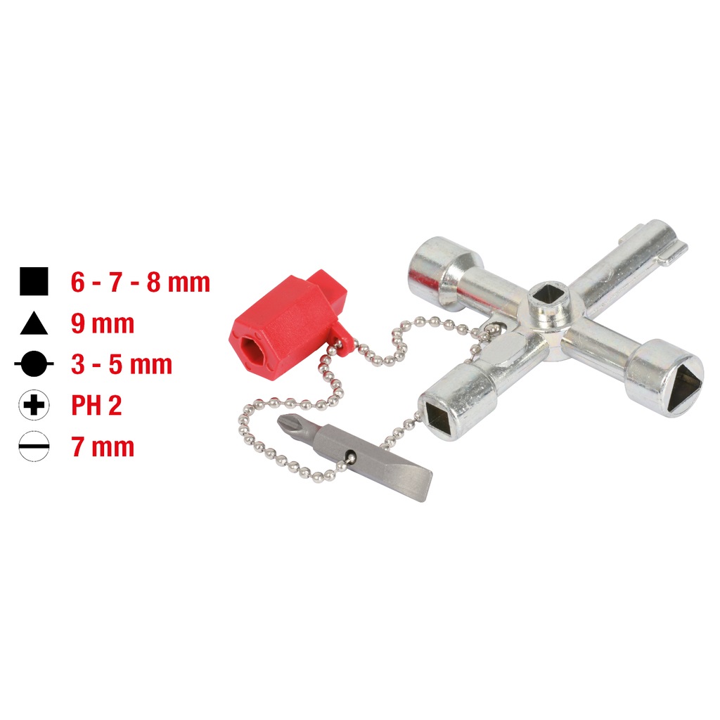 KS Tools 130.1015 Chiave Universale per Quadro Elettrico ad Armadio, 71 mm con Catenella e Chiave di Sfiato Caldaie
