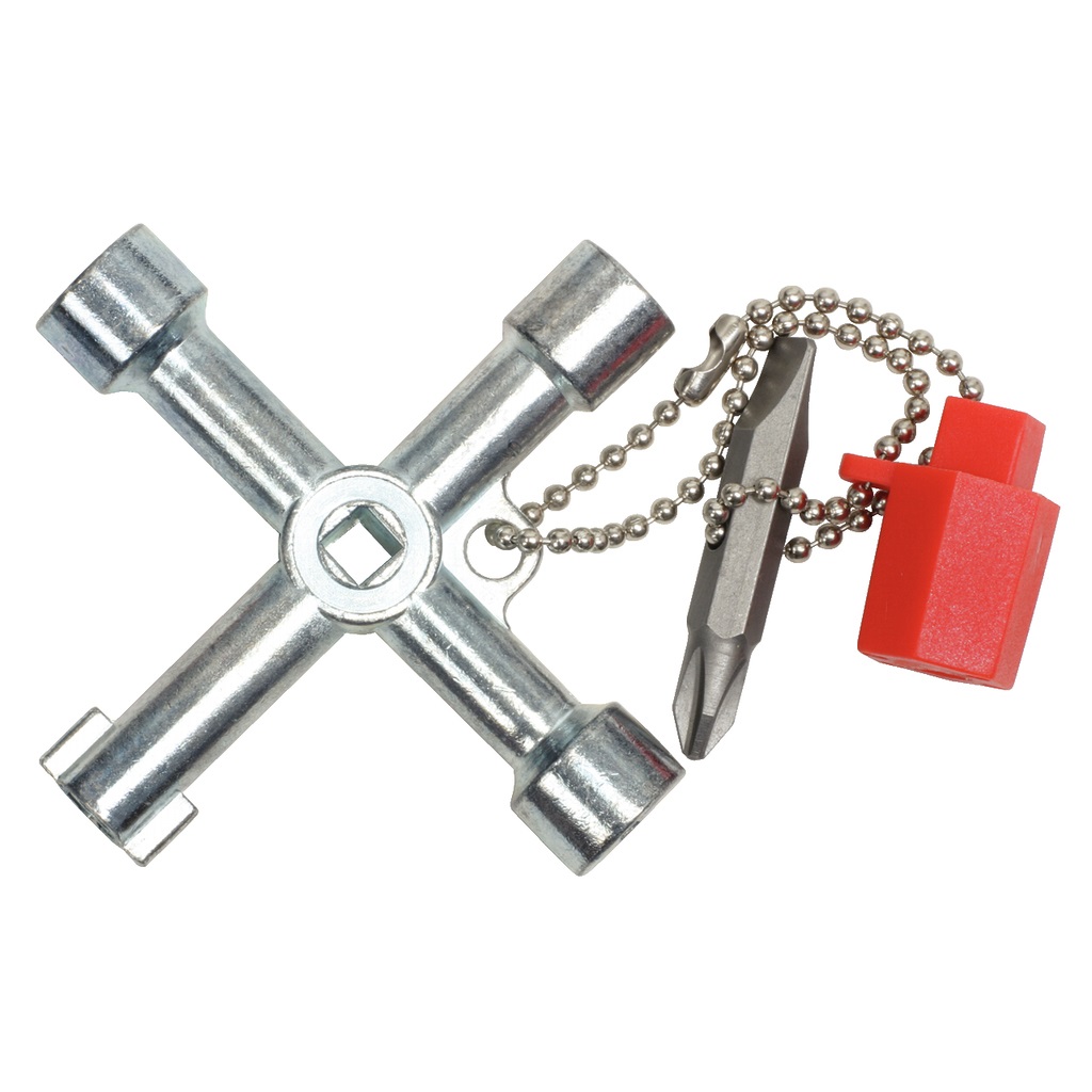 KS Tools 130.1015 Chiave Universale per Quadro Elettrico ad Armadio, 71 mm con Catenella e Chiave di Sfiato Caldaie