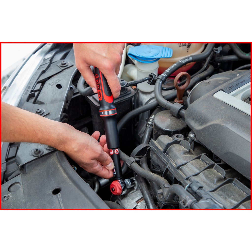 KS Tools 516.1412 Chiave Dinamometrica Ergotorque® 3/8'' 10-50 Nm con Testa a Cricco Reversibile per Auto, Moto e Camion - Rosso/Nero