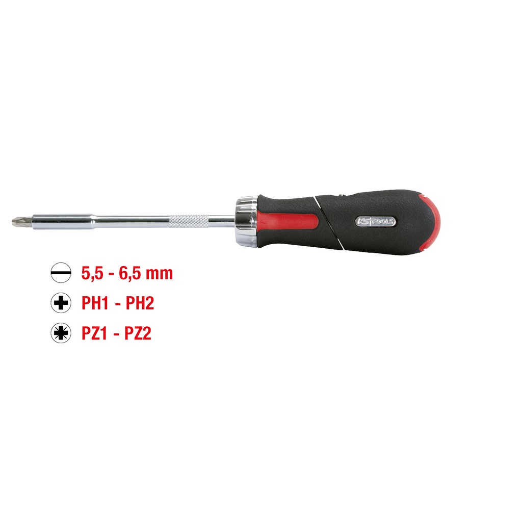 KS Tools 159.2051 Giravite per Inserti a Cricchetto a Baionetta 1/4'', 7 Pezzi, Lunghezza 260 mm, 72 Denti