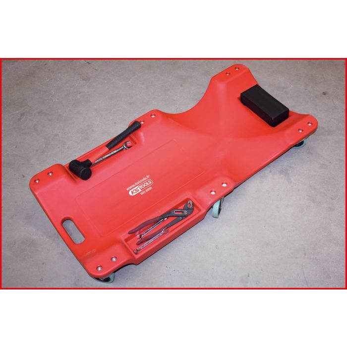 KS Tools 500.8090 Carrellino da Officina in Plastica, 1030 x 480 x 115 mm, Portata Massima 90 Kg, con Poggiatesta Imbottiti e Ruote Pivotanti