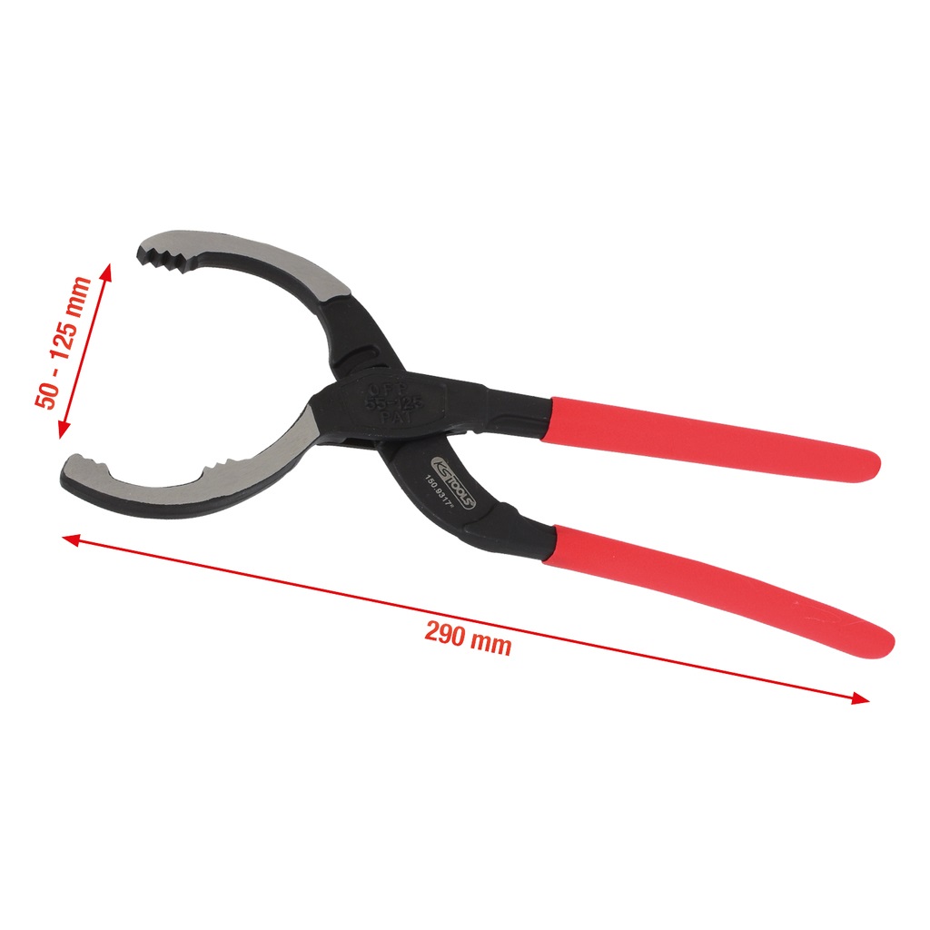 KS TOOLS 150.9317 Pinza per Filtro Olio Universale 55-125mm con Impugnatura Rivestita e Cerniera Regolabile