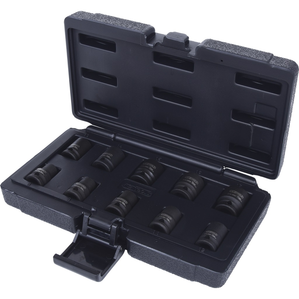 KS Tools 515.0950 - Set di 10 Bussole Poligonali per Avvitatori ad Impulsi, Corte, 8-17 mm, 3/8