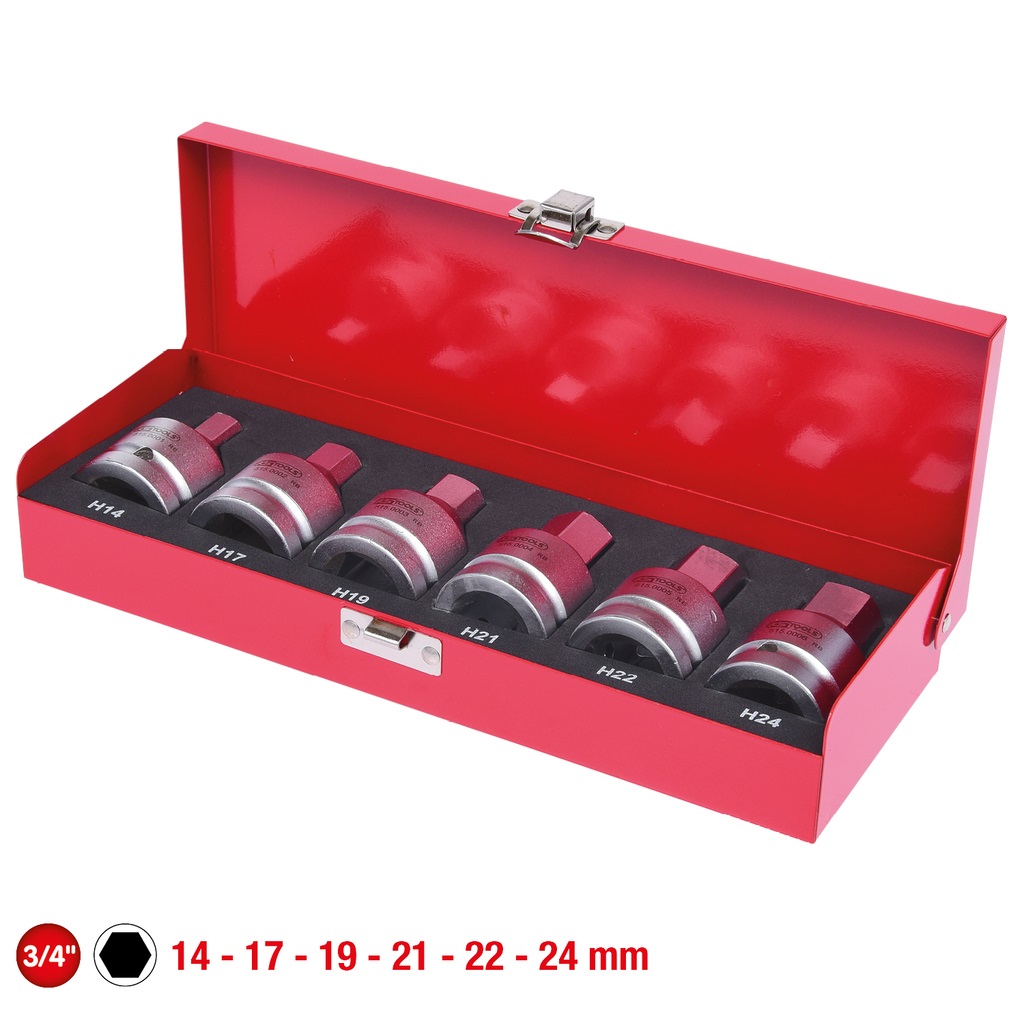 KS Tools 515.0000 Set di Bussole 3/4'' per Avvitatori ad Impulsi, 6 Pezzi, 14-24 mm, Esecuzione Corta
