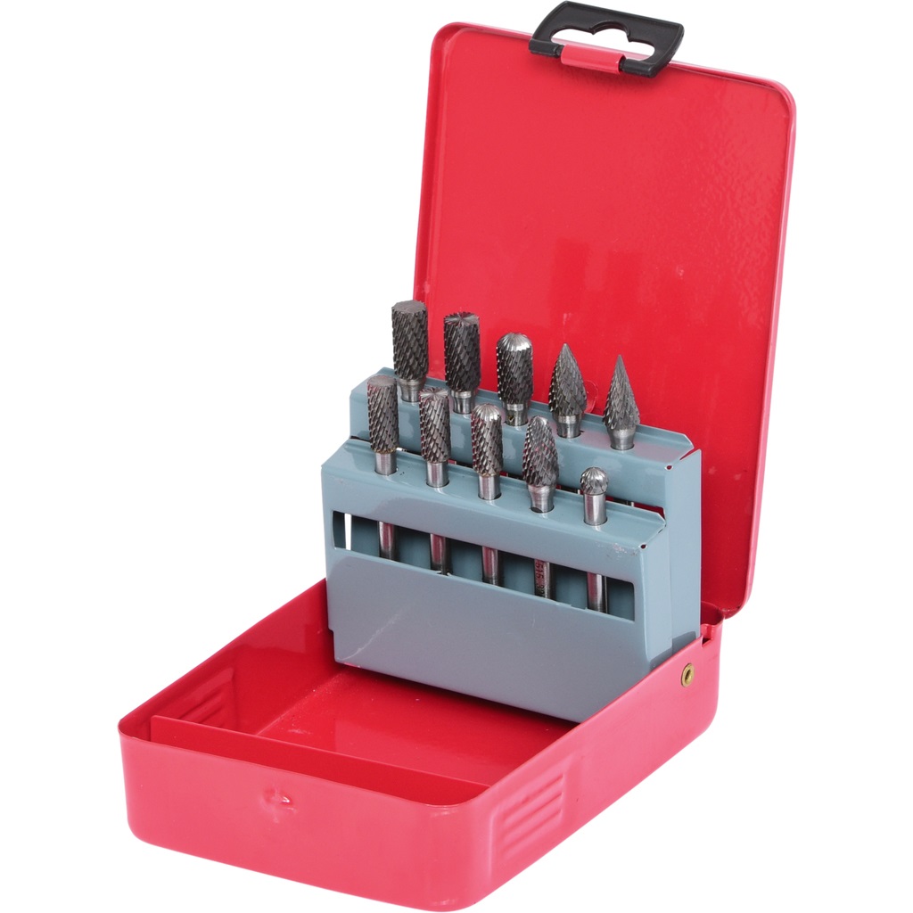 KS Tools Set di Frese Rotative in Carburo, 10 Pezzi in Cassetta di Lamiera d'Acciaio
