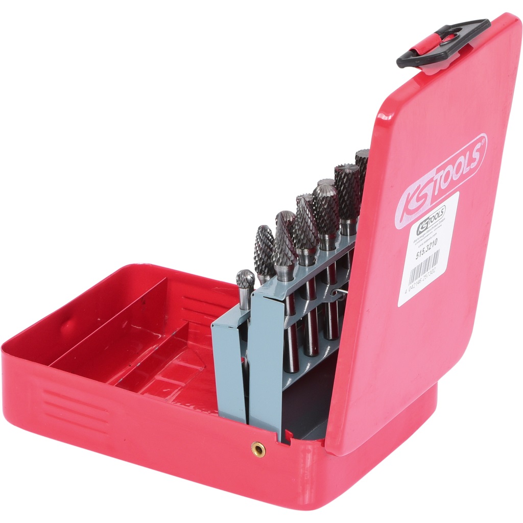 KS Tools Set di Frese Rotative in Carburo, 10 Pezzi in Cassetta di Lamiera d'Acciaio