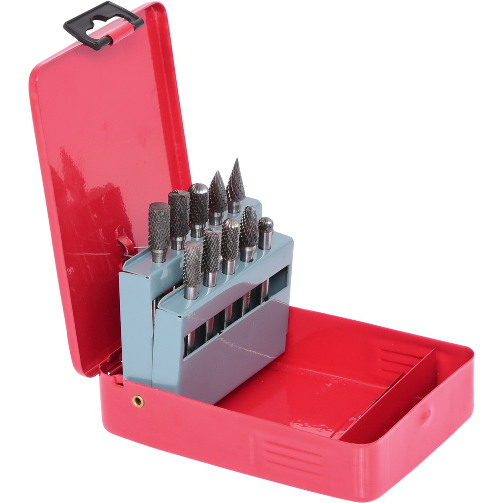 KS Tools Set di Frese Rotative in Carburo, 10 Pezzi in Cassetta di Lamiera d'Acciaio