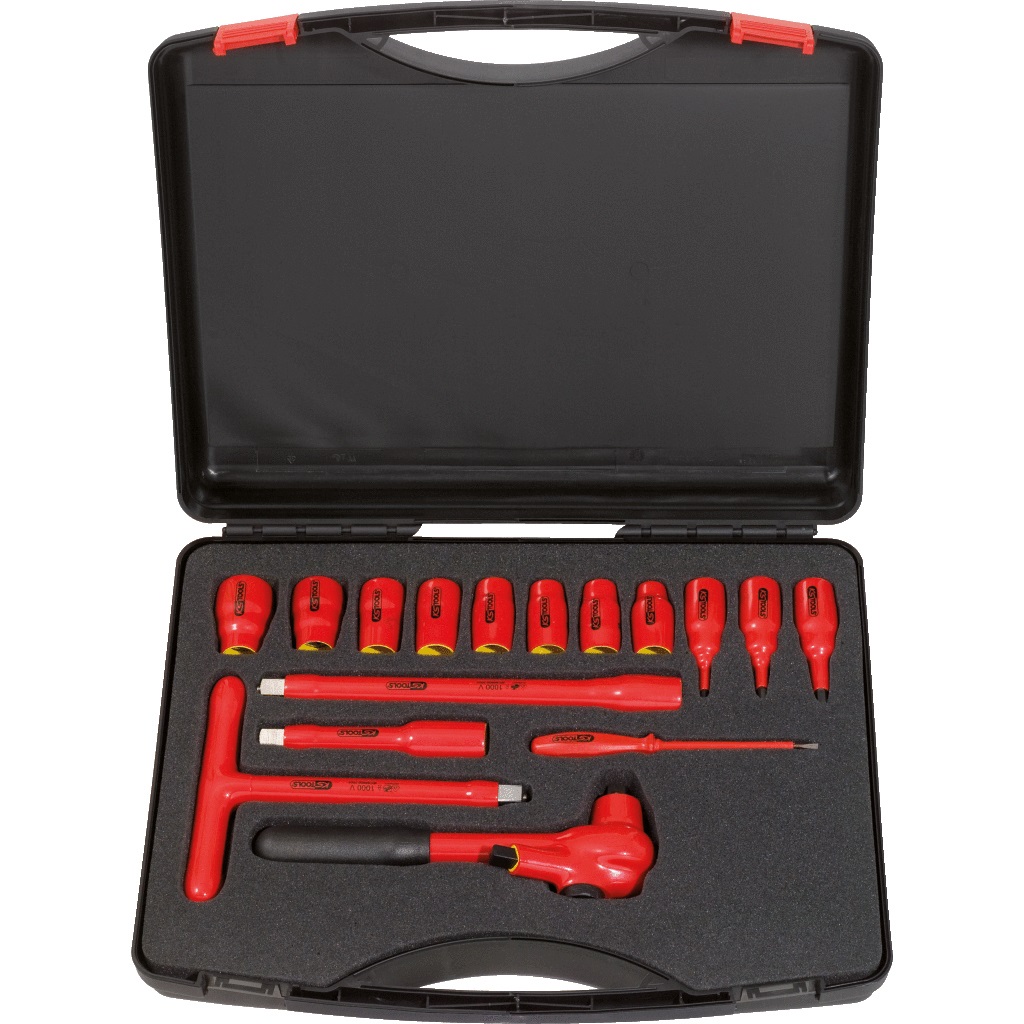 KS Tools 117.1860 Set di Chiavi a Bussola Isolate, 16 Pezzi, 1/2' con Isolamento IEC 60900 in Valigetta di Plastica