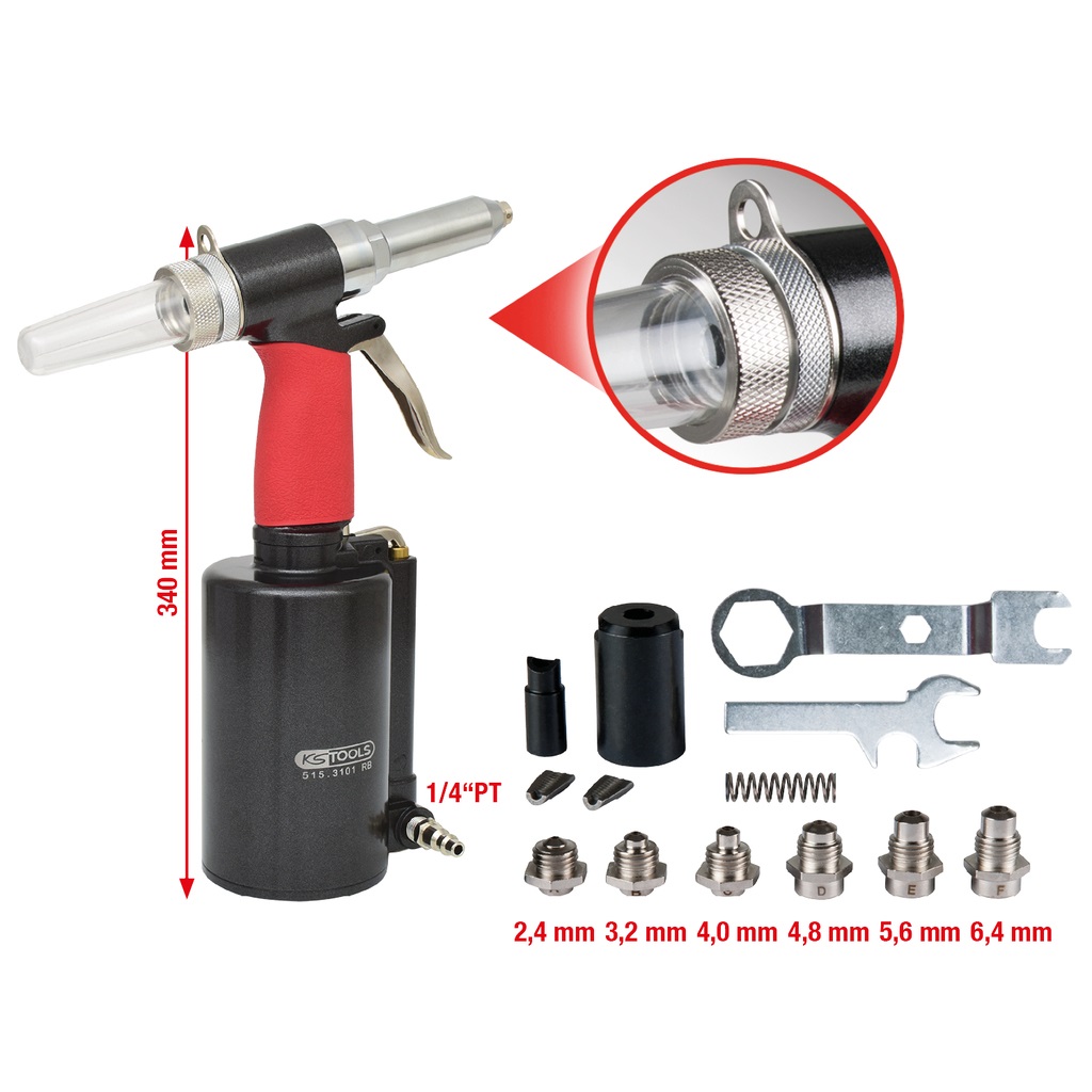 KS Tools 515.3101 Pistola Pneumatica a Cricchetto Ergonomica con 6 Testine Intercambiabili