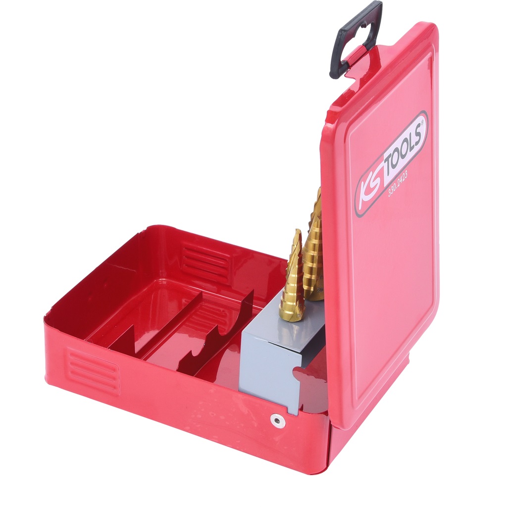 KS Tools Set di Punte a Gradino HSS TiN - 3 Pezzi, Custodia Metallica, Dimensioni 4-30 mm