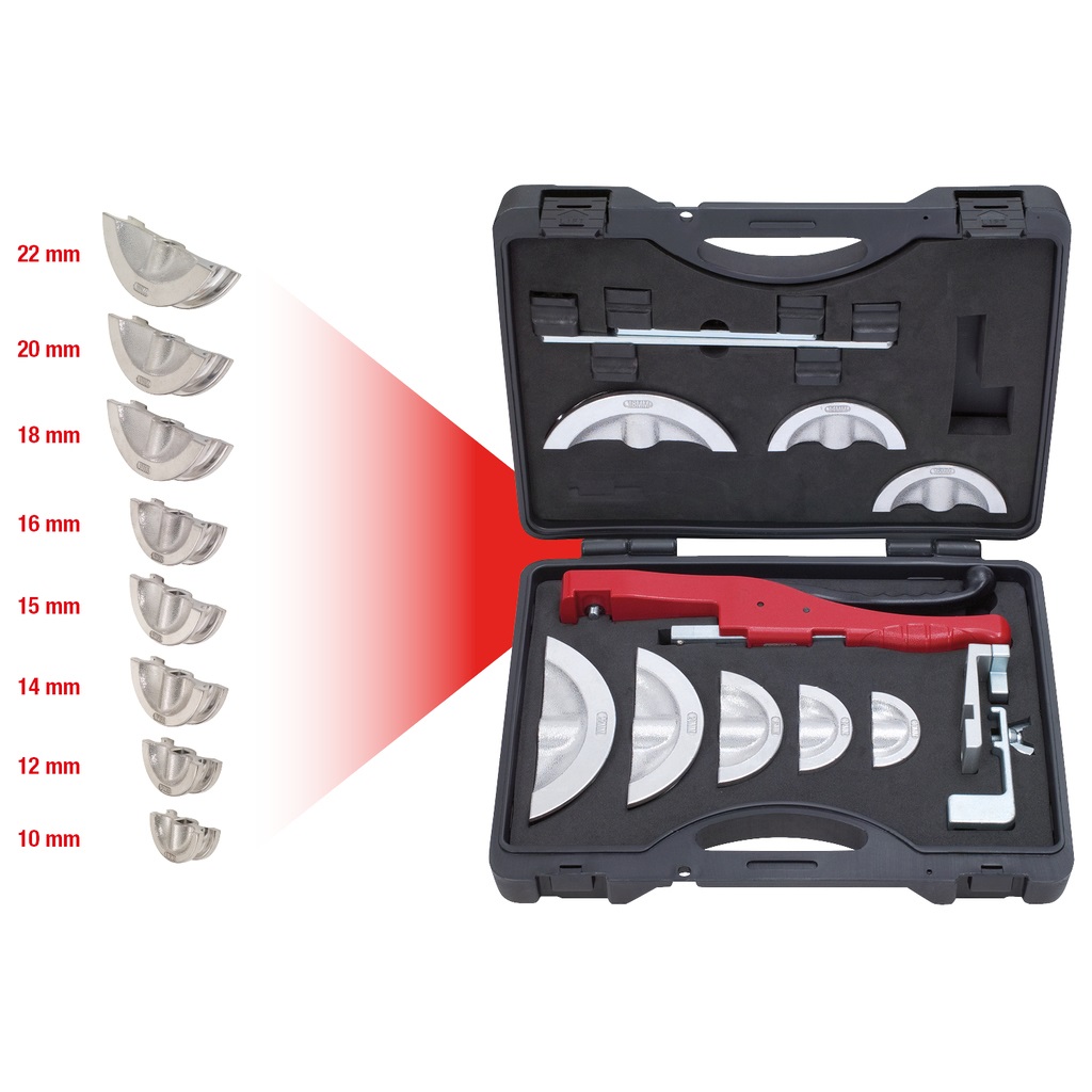 KS Tools 203.1400 Set di Curvatubi a Cricchetto a Una Mano - 13 Pezzi, 10-22 mm, Raggio di Curvatura 90°
