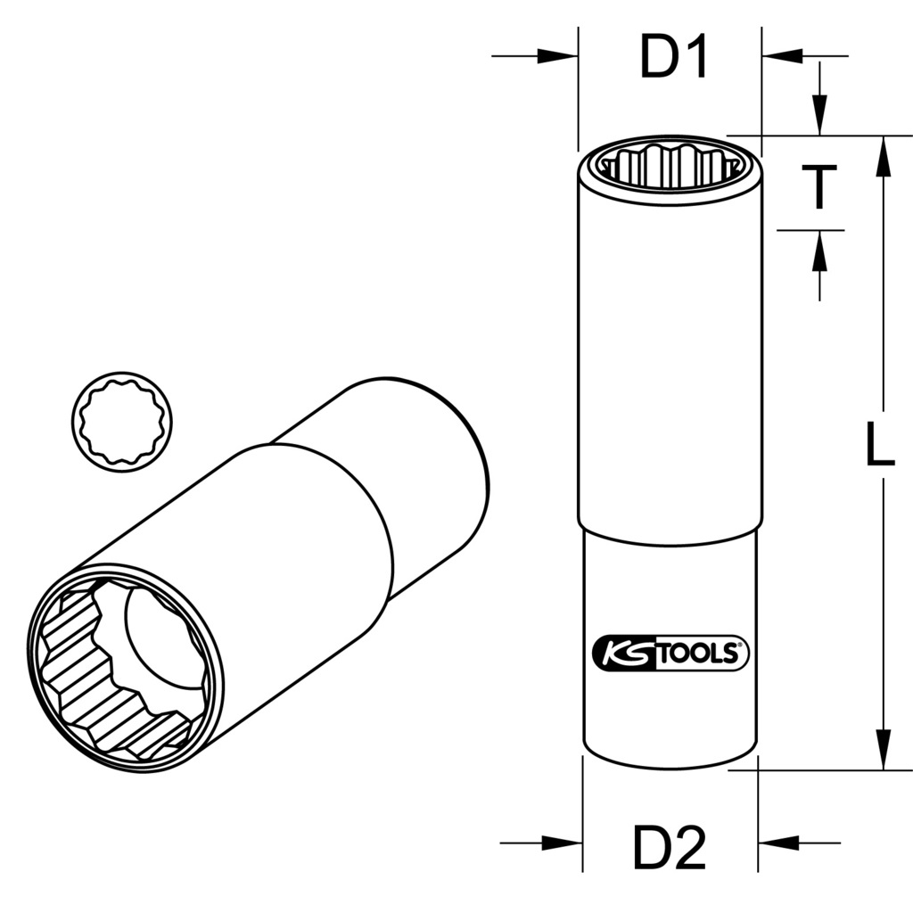 KS TOOLS Bussola Poligonale Lunga 32 mm 1/2 - Modello 917.1275 in Alta Qualità