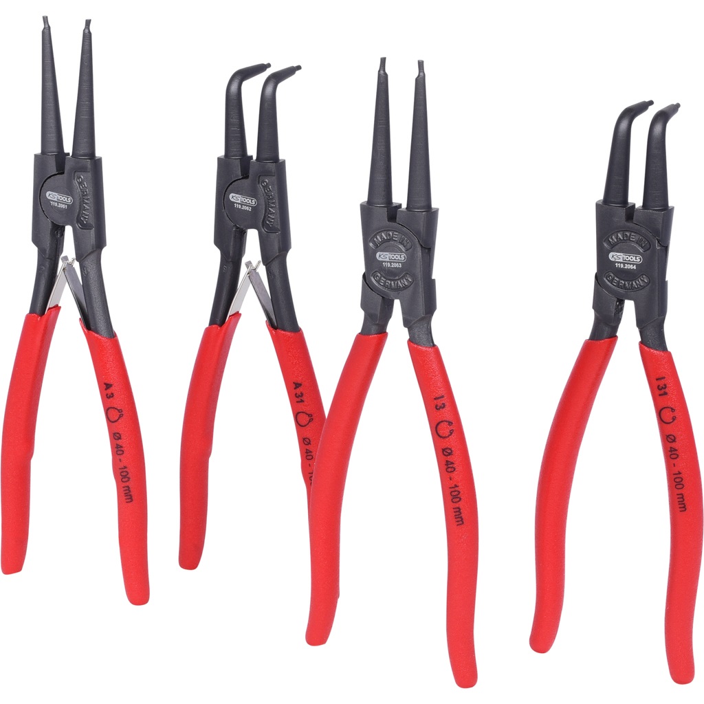 KS Tools 119.2060 - Pinze di Sicurezza per Anelli di Sicurezza Interni ed Esterni, Impugnatura in Gomma, Punte Angolate a 90°, 4 Pezzi