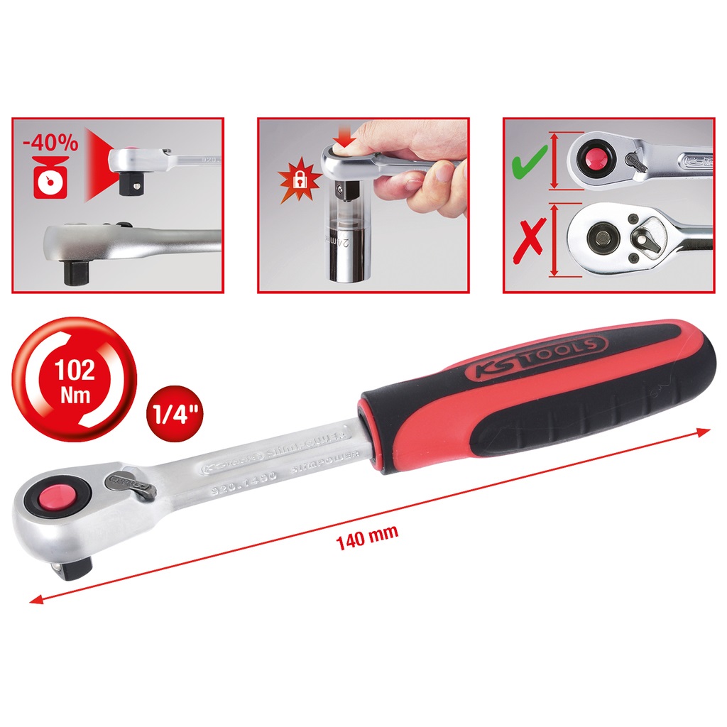KS Tools 920.1490 Chiave a Cricchetto Slimpower in Acciaio al Cromo Vanadio