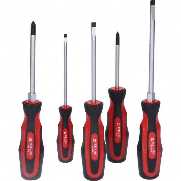 KS Tools 159.0005 Set di Cacciaviti ERGOTORQUEplus, 5 pz, Impugnatura Bicomponente, Lama in Cromo-Vanadio