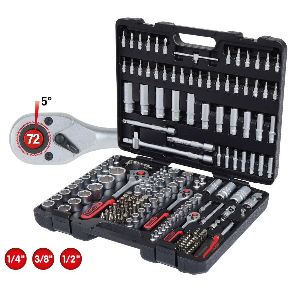 KS Tools 917.0779 Set di Chiavi a Bussola 1/4 3/8 1/2, 179 Pezzi, Esagonale Profilo FlankTraction, Cromo-vanadio, in Valigetta di Plastica