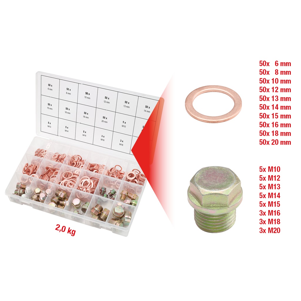KS Tools 970.0200 Assortimento di bulloni, tappi e guarnizioni per coppa dell'olio - 534 pezzi in valigetta di plastica