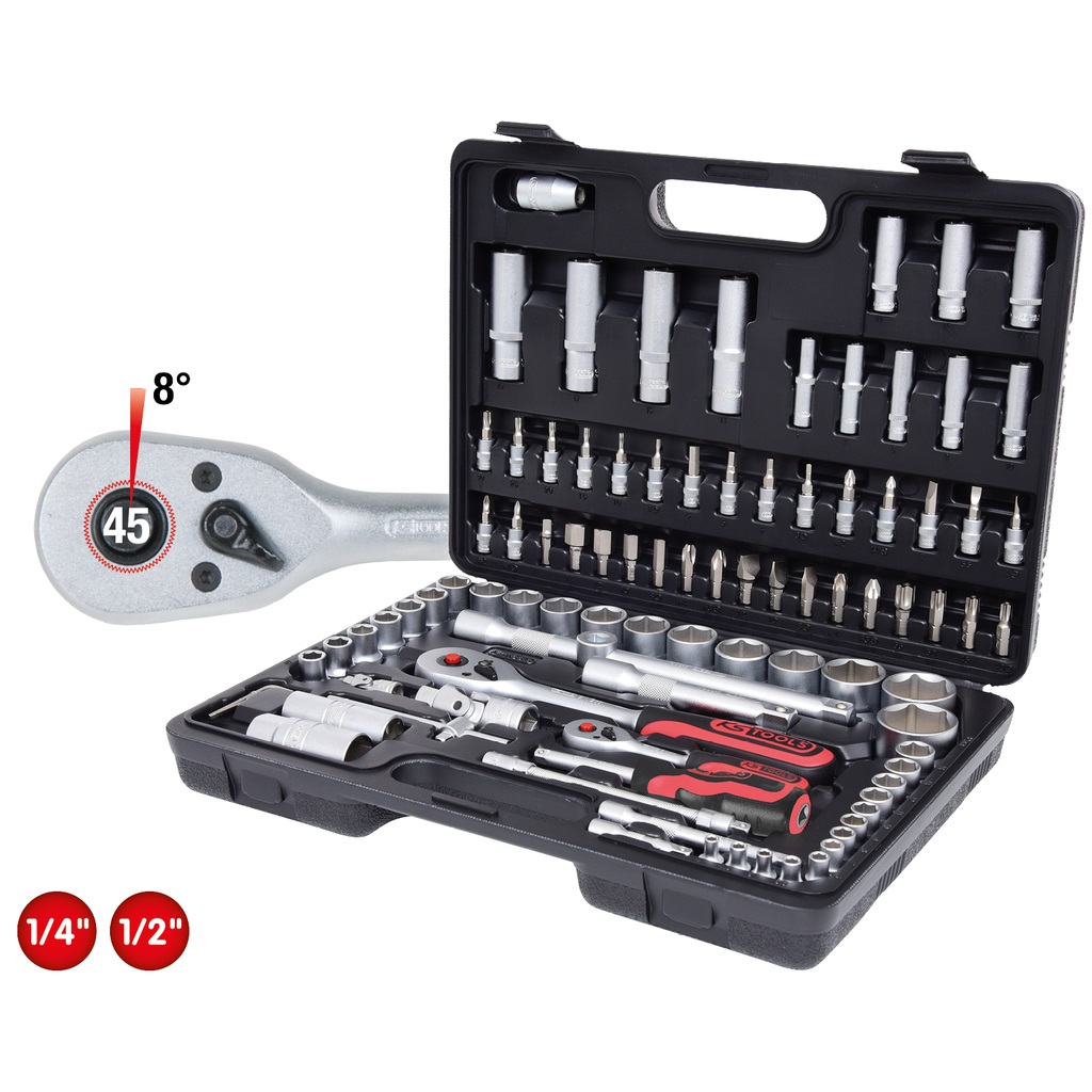 KS Tools 917.0796 Set di Chiavi a Bussola 1/4 1/2, 96 Pezzi, Cromo-Vanadio, Profilo FlankTraction, Valigetta in Plastica