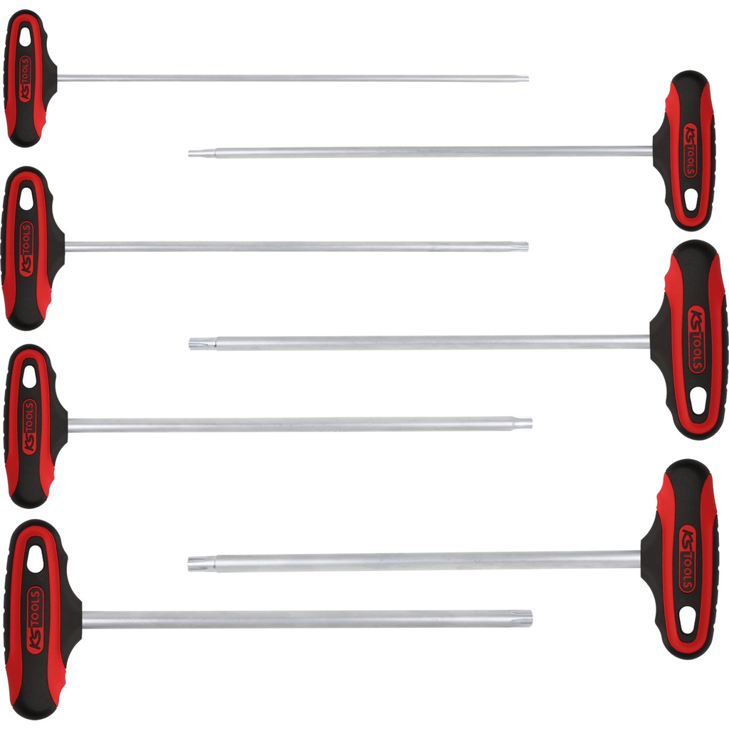 KS Tools 158.5050 Set di chiavi esagonali extra lunghe a T con impugnatura bicomponente, 7 pz M4-M10, impronta RIBE ERGOTORQUEplus®