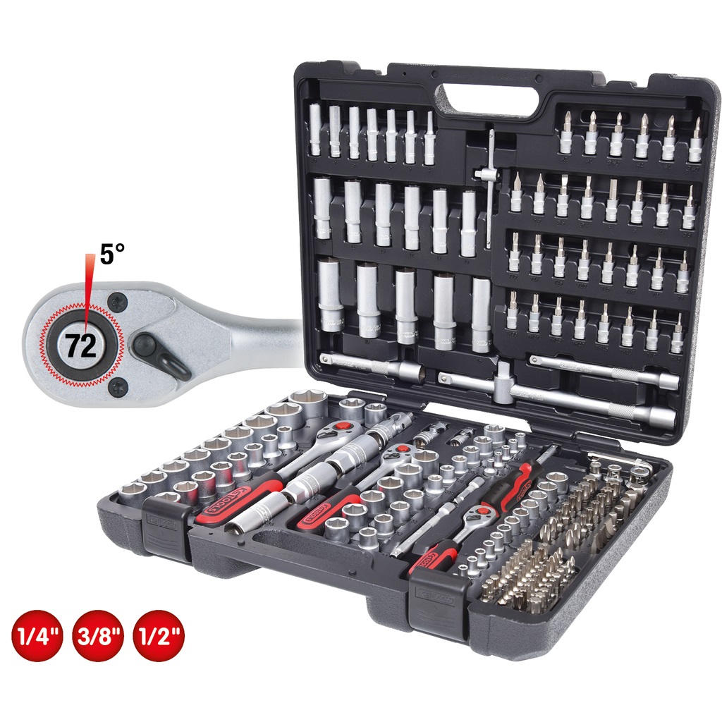 KS Tools 917.0795 - Set di Chiavi a Bussola 1/4, 3/8, 1/2 Pollici, 195 pezzi, Cromo-vanadio, FlankTraction Esagonale