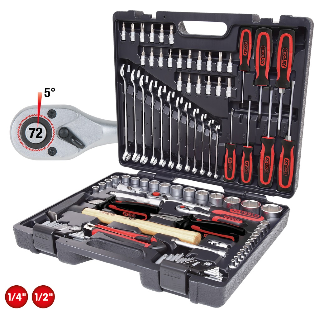 KS Tools Set di Utensili Universali 97pz - 1/4'' e 1/2'', Acciaio Cromo-Vanadio, Valigetta Robusta