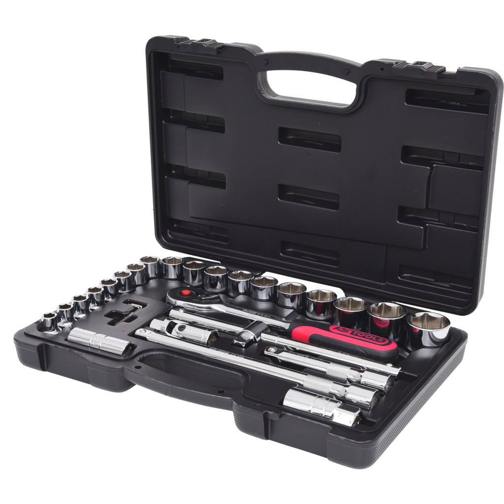 KS Tools 918.0728 Set di Chiavi a Bussola 1/2'' CHROMEplus - 28 Pezzi, FlankTraction, Cromo-Vanadio, Cromate Lucide, in Valigetta di Plastica