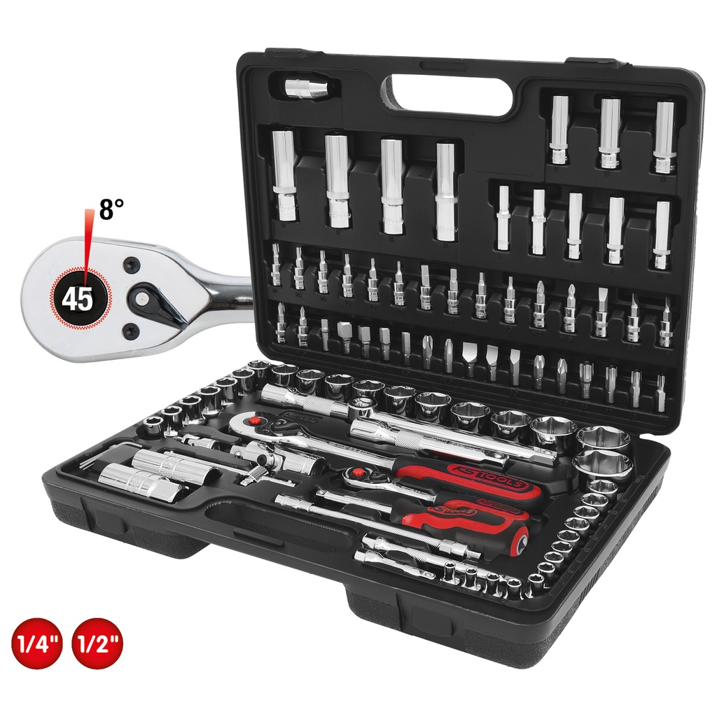 KS Tools 918.0796 Set di Chiavi a Bussola Chromeplus 96 Pz con Cricchetto e Punte - 1/4'' e 1/2'' in Acciaio Cromo-Vanadio