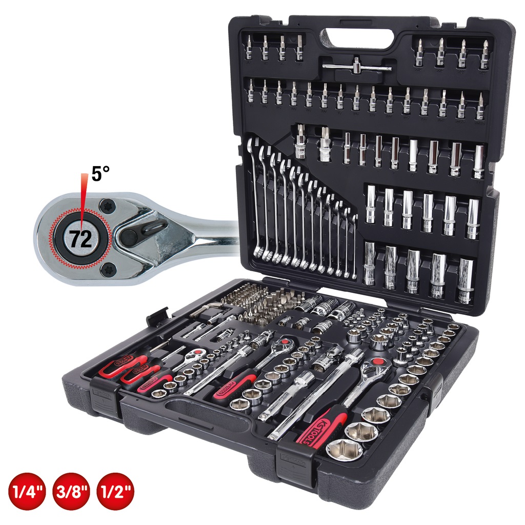KS Tools 918.0216 Set di Bussole 1/4 3/8 1/2 - 216 pz, Esagonale FlankTraction, Cromo-vanadio, Valigetta in Plastica