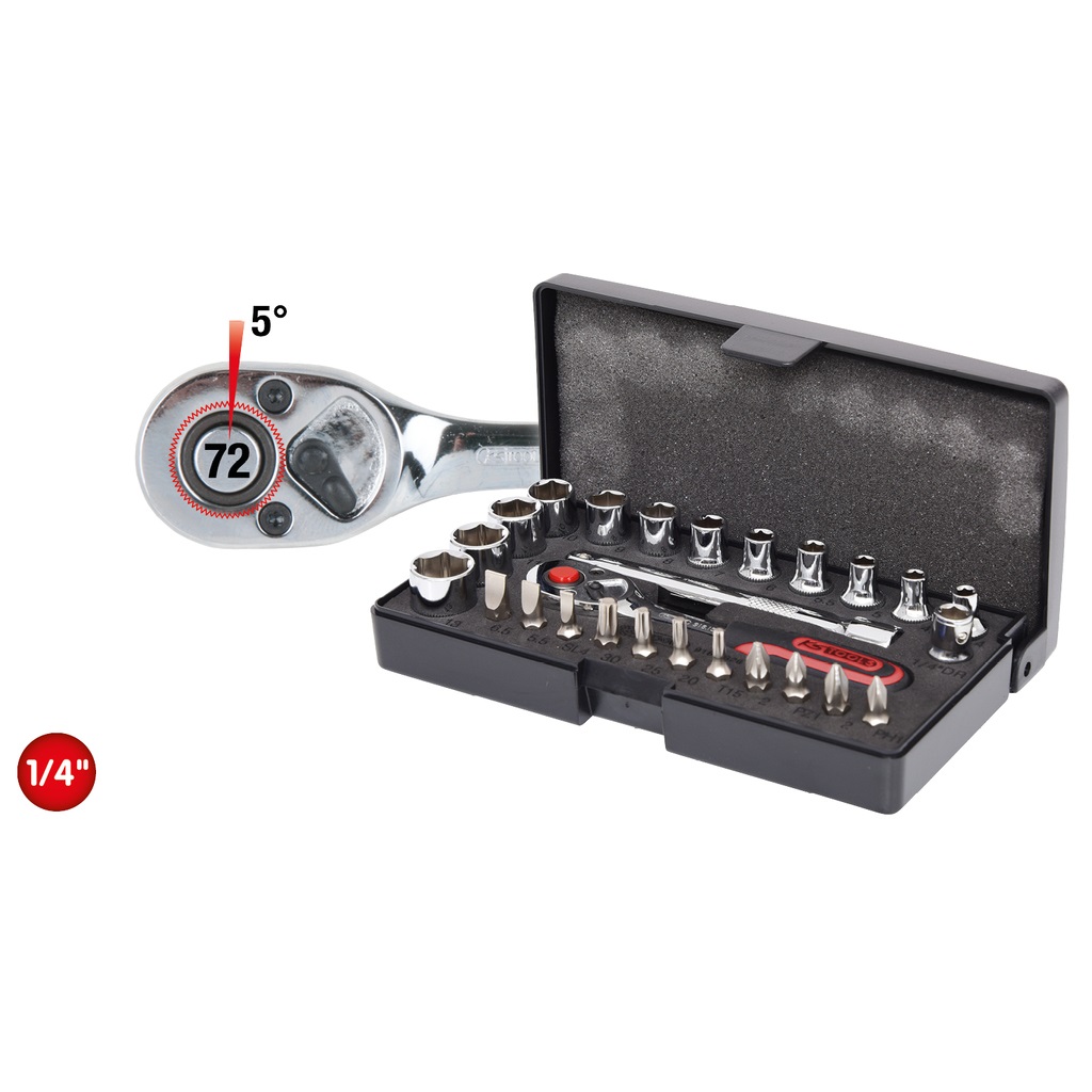KS Tools Set di chiavi a bussola 1/4'' CHROMEplus, 26 pezzi, FlankTraction, Cromo-vanadio, Cromate lucide, in valigetta di plastica robusta