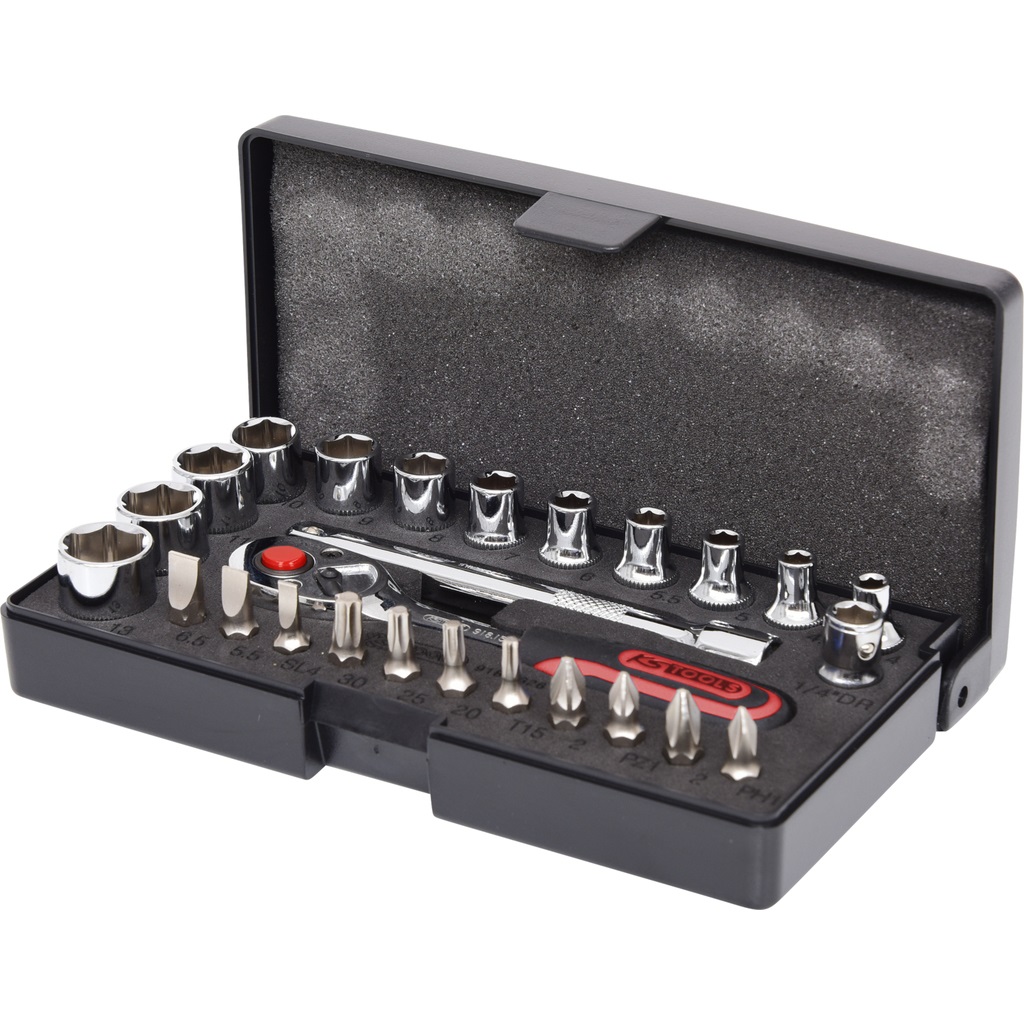 KS Tools Set di chiavi a bussola 1/4'' CHROMEplus, 26 pezzi, FlankTraction, Cromo-vanadio, Cromate lucide, in valigetta di plastica robusta