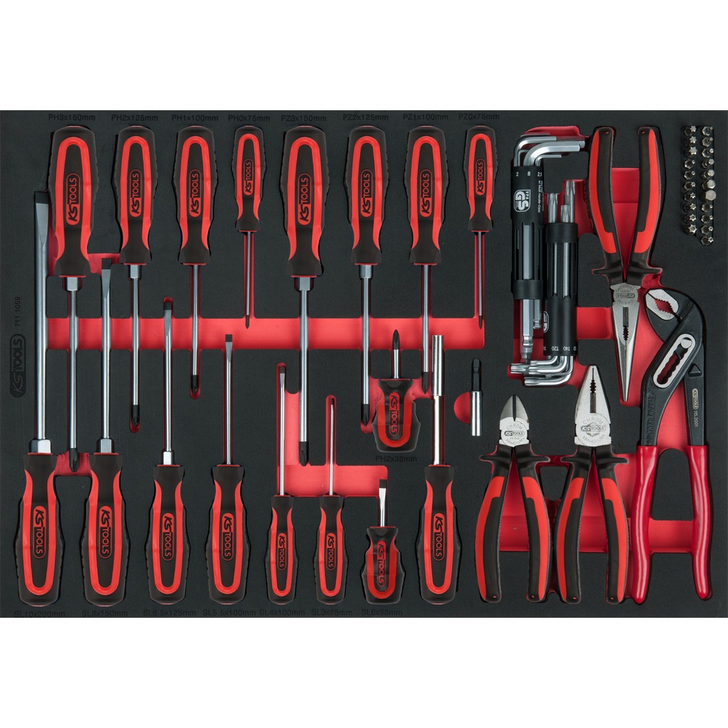 KS Tools 711.1059 Set di Pinze e Cacciaviti, 59 Pezzi, Modulo 1/1, Resistente ad Olio e Agenti Chimici