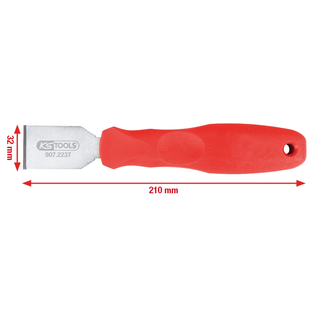 KS Tools 907.2237 Raschietto in Metallo Duro 32x210mm - Elevata Durata, Foro per Laccetto, Ideale per Rimozione di Sporco e Trattamento Superfici