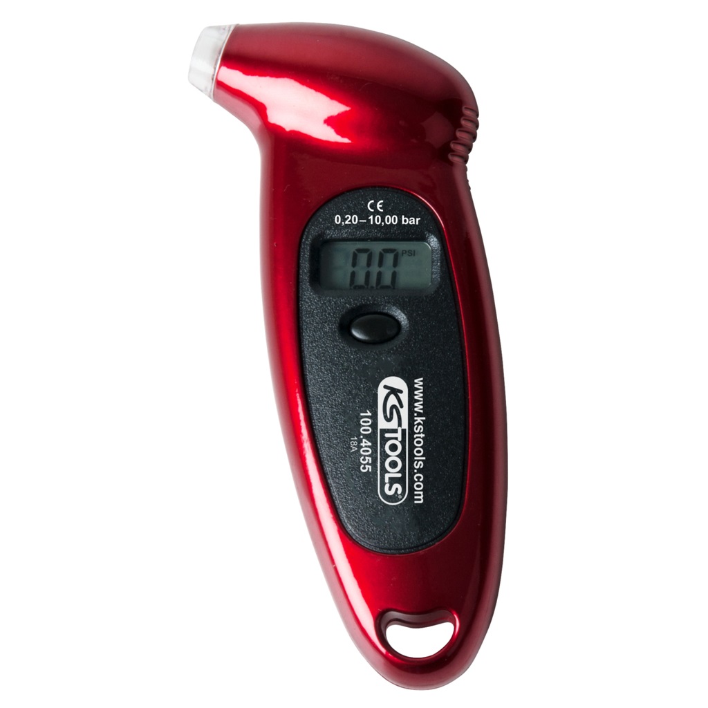 KS Tools Misuratore di Pressione Pneumatici Digitale 0.20 - 10.0 bar, Lunghezza 135 mm, Commutabile in Bar, kPa, PSI e kg/cm²