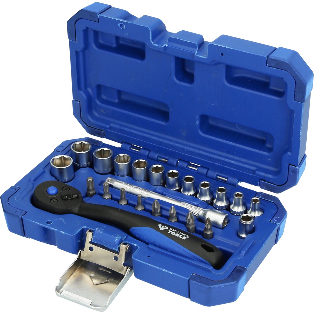 BRILLIANT TOOLS BT020023 - Set di Chiavi a Bussola 1/4, 23 pz, Qualità Made in Germany per Fai-da-te e Meccanica