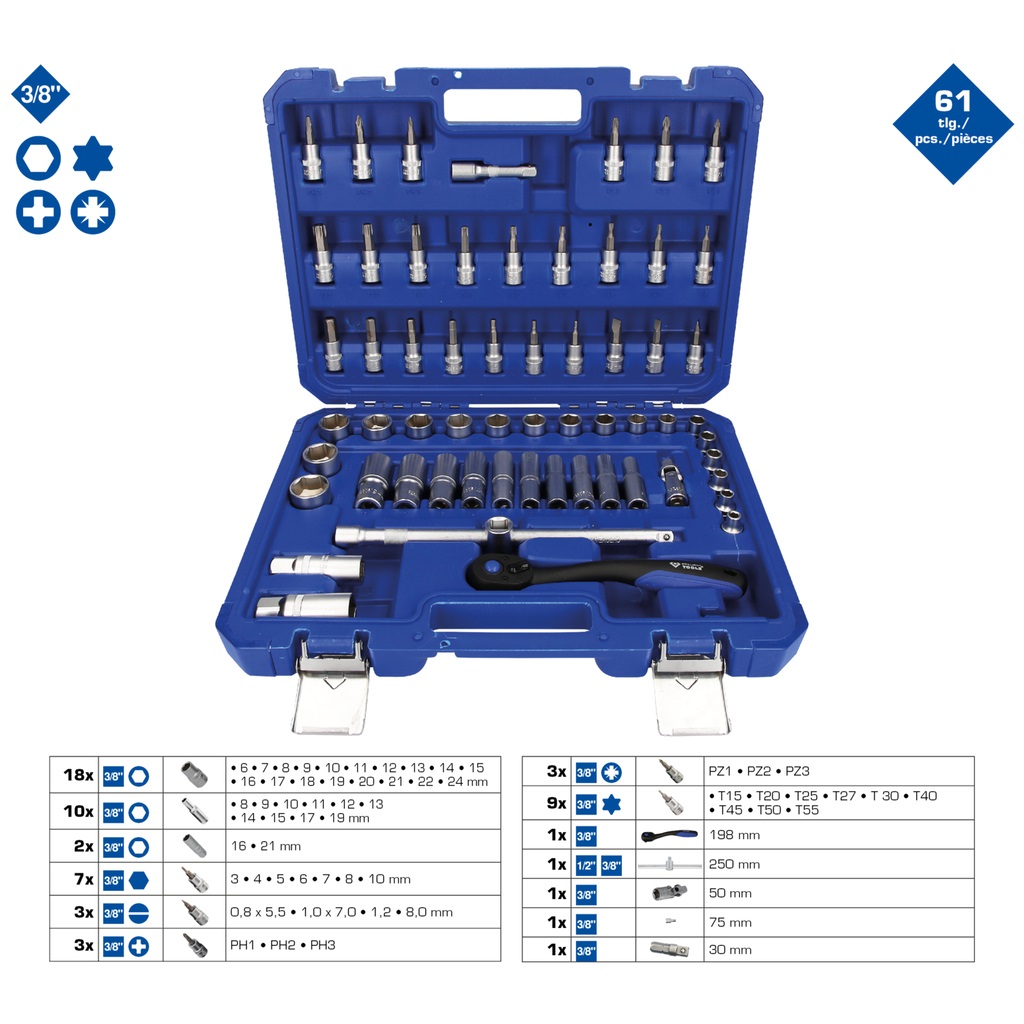 KS TOOLS Set di Bussole BT021061 - 61 Pezzi, 3/8 Pollici, Qualità Made in Germany