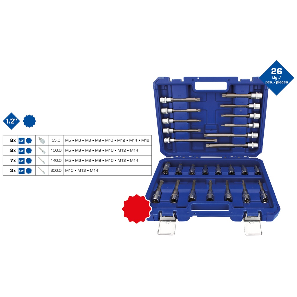 BRILLIANT TOOLS BT022026 Set di Chiavi a Bussola 1/2, 26 pz, Profilo Millerighe, XZN - Qualità Made in Germany