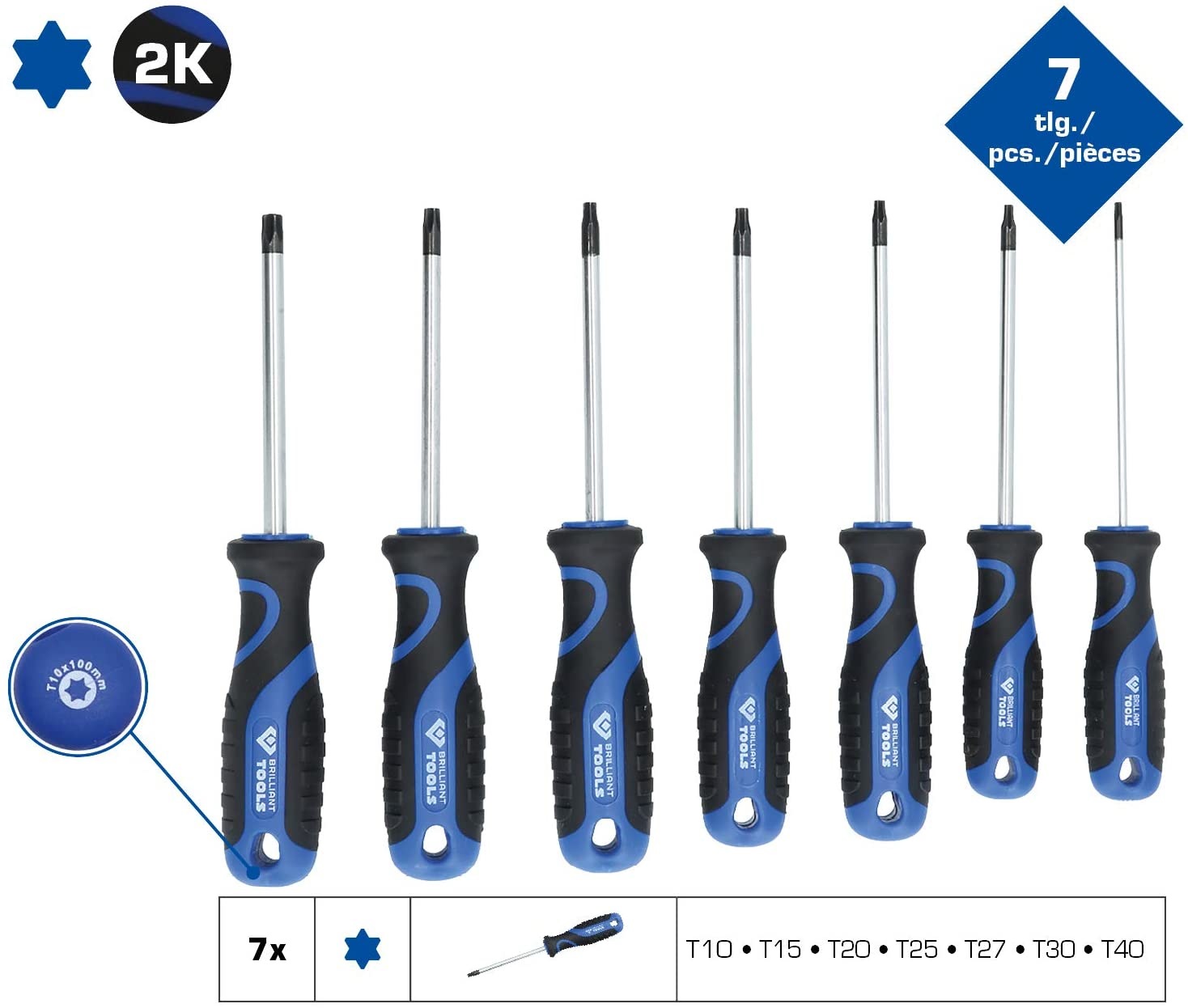BRILLIANT TOOLS BT034007 - Set di 7 Giraviti TX di Qualità Made in Germany per Fai-da-te e Meccanica